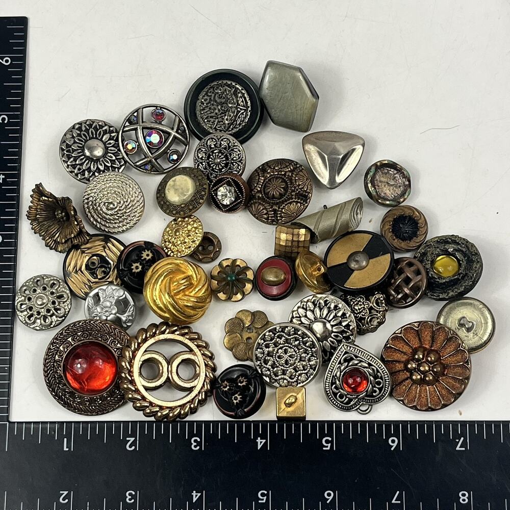 Vintage Buttons Lot 3.5oz Assorted Plastic Faux Metal Decorative Sewing Crafts